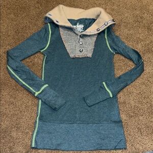 Free People Blue and Cream Long Sleeve Top